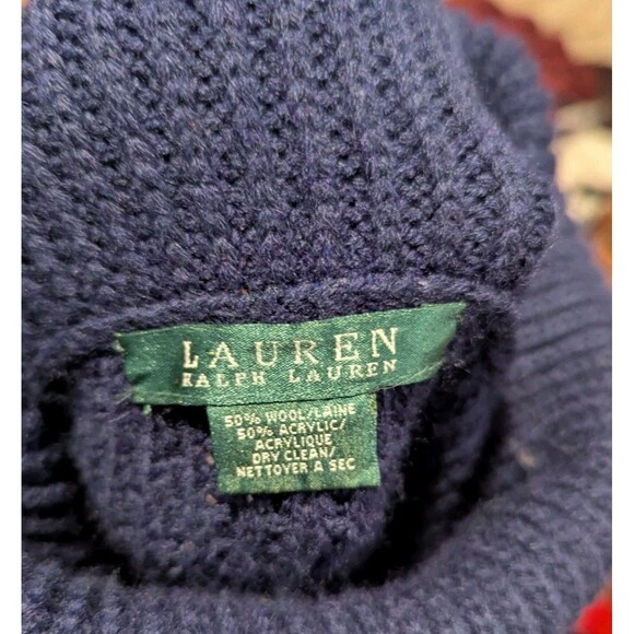 LAUREN RALPH LAUREN Waffle Knit Cowl Neck Poncho Sweater Navy Blue Wool Blend - Picture 7 of 7